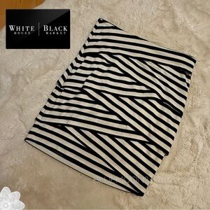 White House Black Market Women's Black and White Striped Knit Skirt 6/M